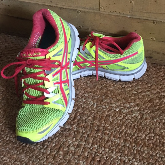 Asics Shoes - ASICS NEON SNEAKERS NEON YELLOW BRIGHT RED RUNNING SHOES RARE 8.5